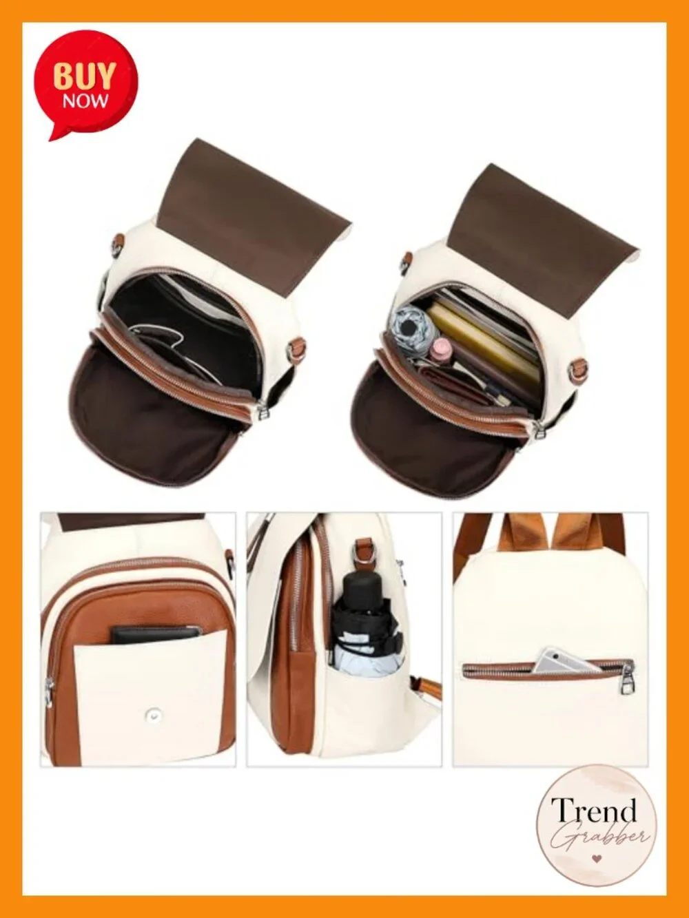 Genuine Leather Convertible Backpack Purse Flap Design Fits iPad, Women's